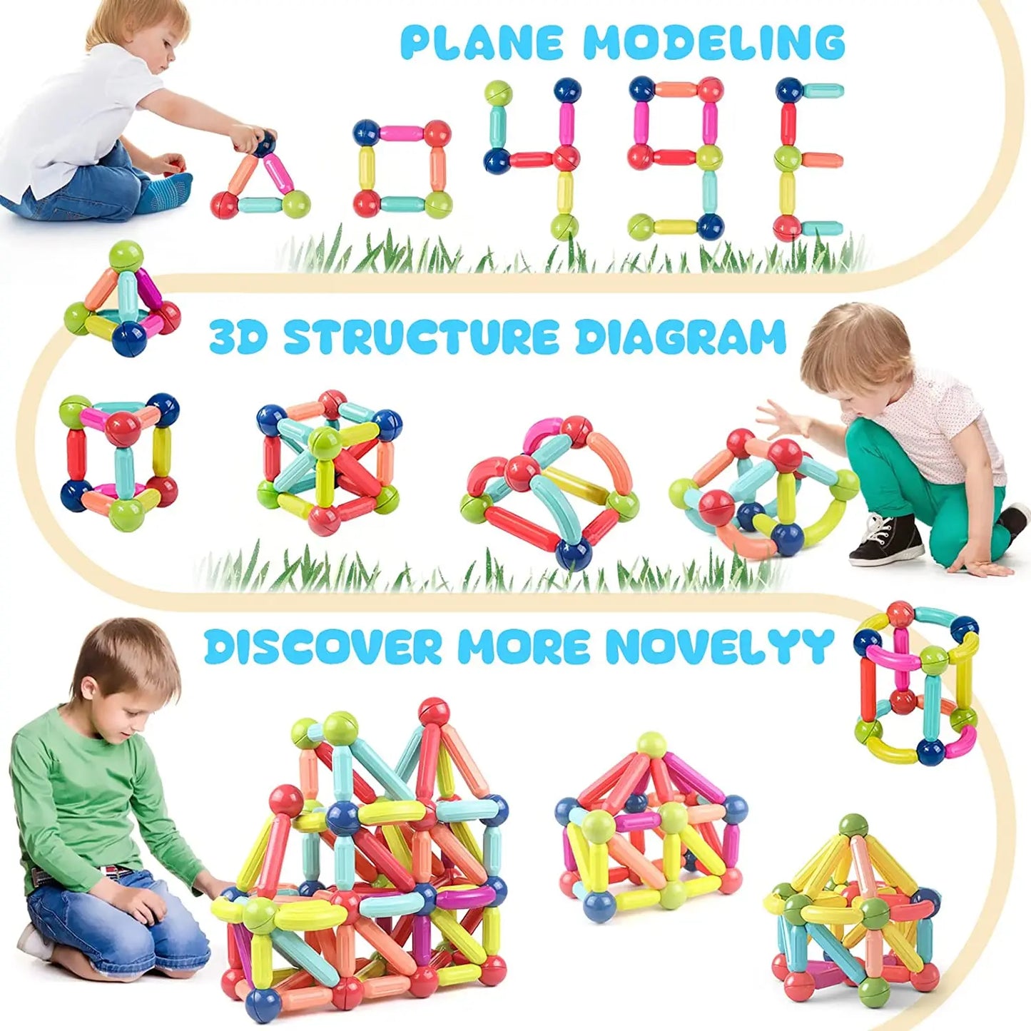 STEM Magnetic Building Sticks – Creative Building Toy for Kids (42 and 78 Pieces)